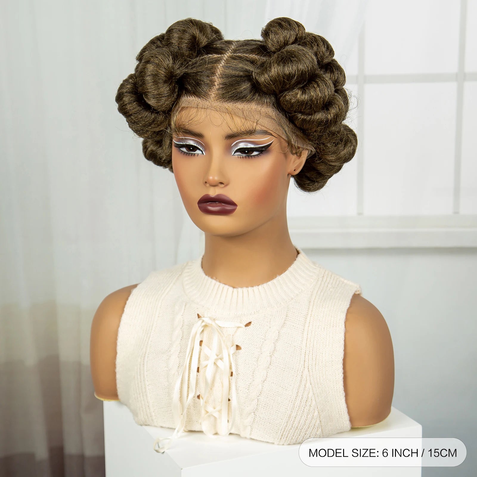 6" Short Cute Burgundy Bantu Knotless Braids Wig | Transparent Full Lace Luxegan