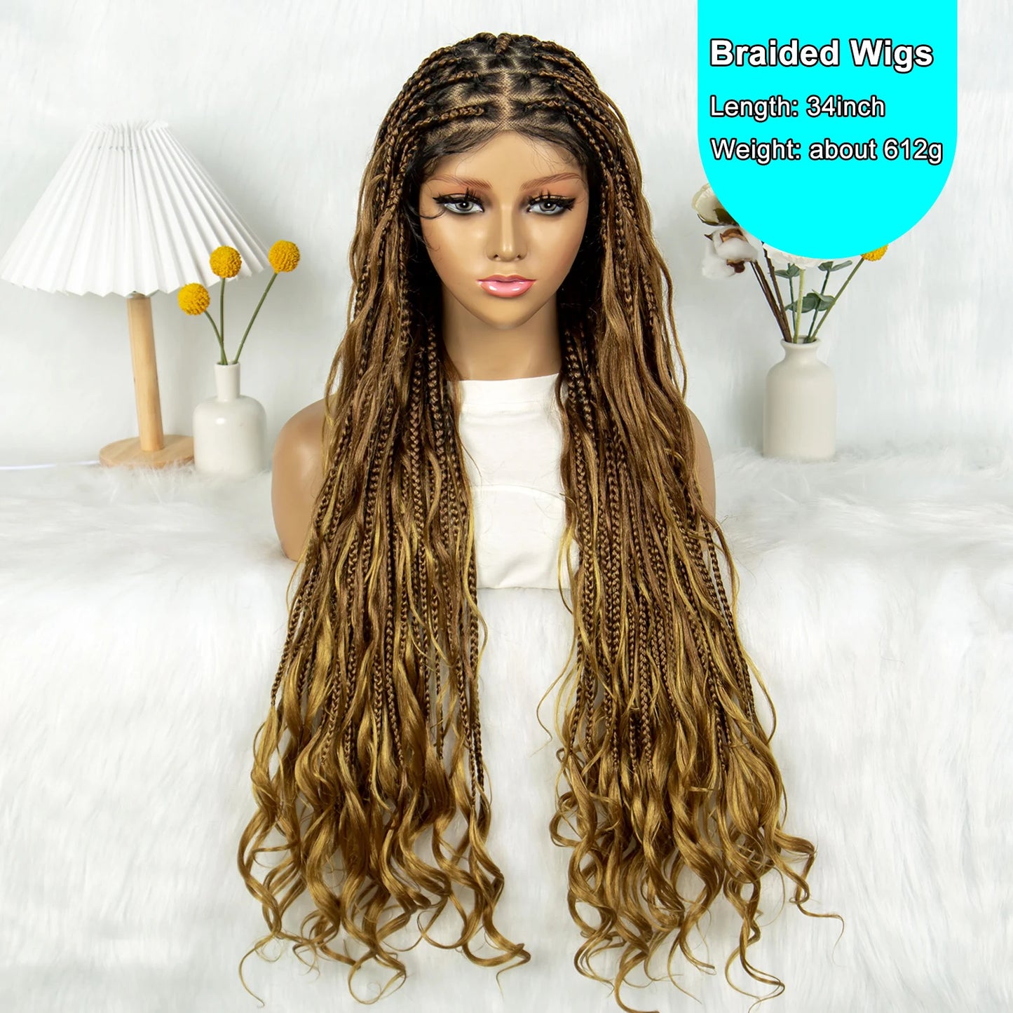KIMA Twisted Boho Braided Wigs Curly Dreadlocks Full Lace Knotless Synthetic Box Braids Wig  Curly Wigs for Black Women