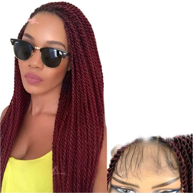 36" Senegalese Twist & Knotless Box Braids Full Lace Braided Wig - #27 Blonde, Cornrow Accents