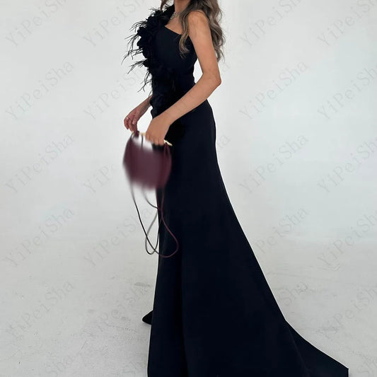 Floral Feather Mermaid Prom Gown | One-Shoulder Sleeveless Floor-Length Evening Dress - view 2