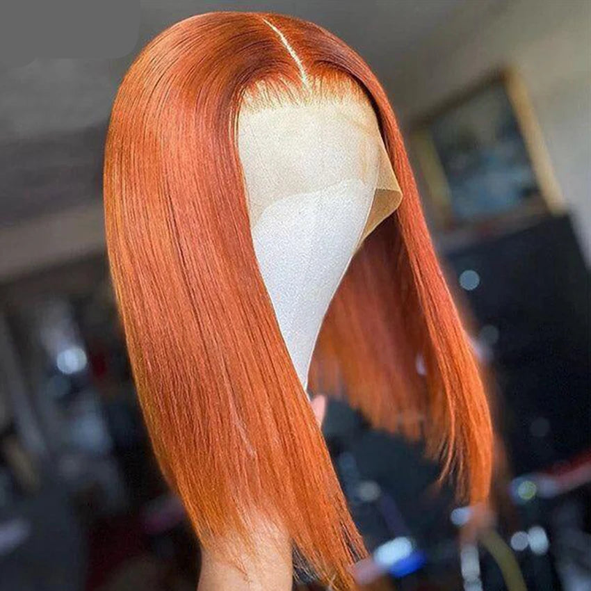 Orange Ginger Straight Bob Wig | 13x4 HD Transparent Lace Front Brazilian Human Hair (Pre-Plucked) Luxegan