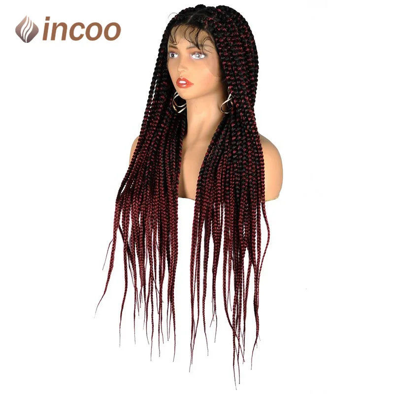 36" Knotless Square Box Braids Wig | Full Lace Frontal | Baby Hair | Afro Women Luxegan