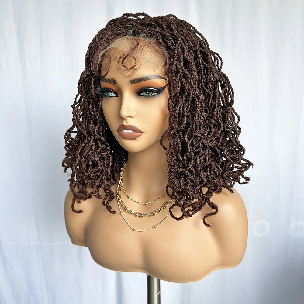 4x4 Lace Frontal Synthetic Braid Wig | 1B/33 Burgundy Curly Locs | 350°F Heat Safe | Afro Curly Braided Wig for Women