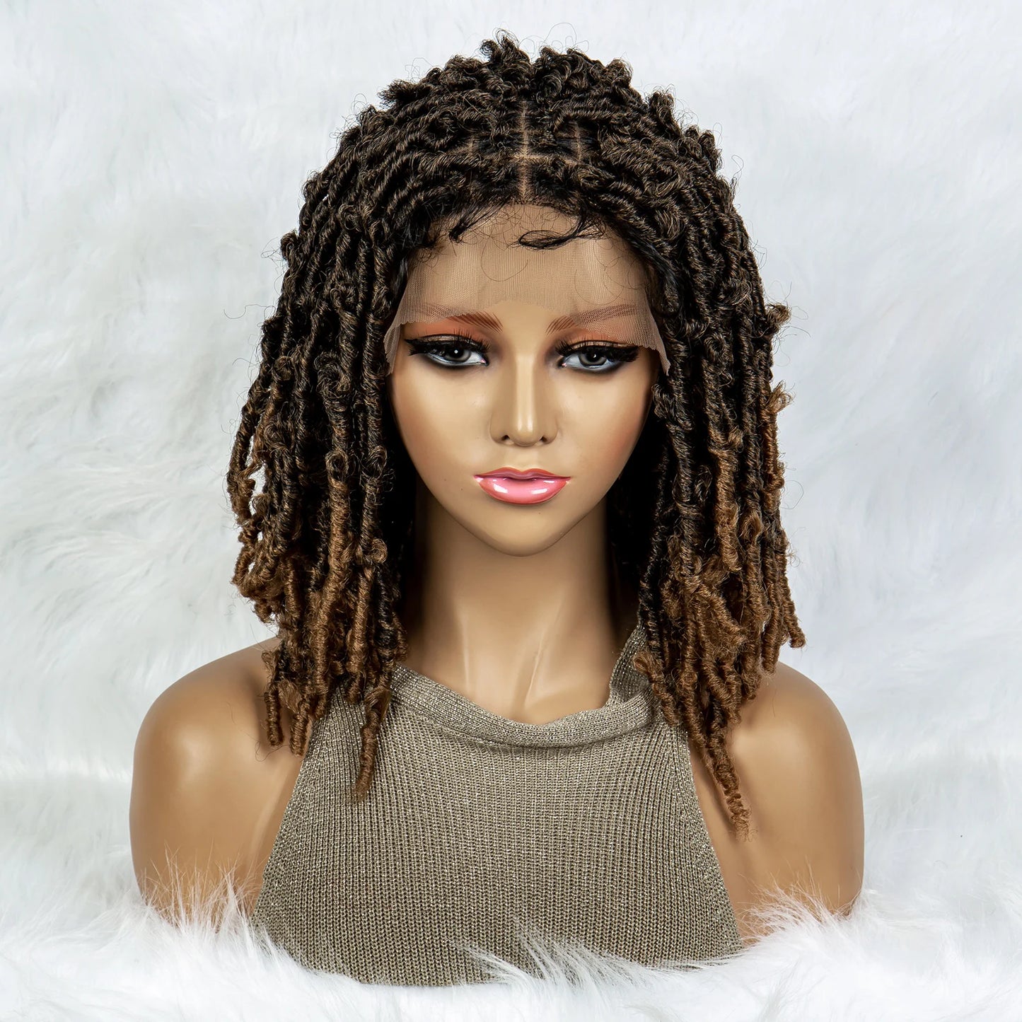 16" Short Knotless Butterfly Locs Wig | Synthetic Lace Front Luxegan