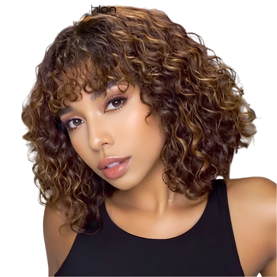 Jerry Curly Short Pixie Bob Wig with Bangs | Full Machine Made Remy Human Hair for Black Women Luxegan