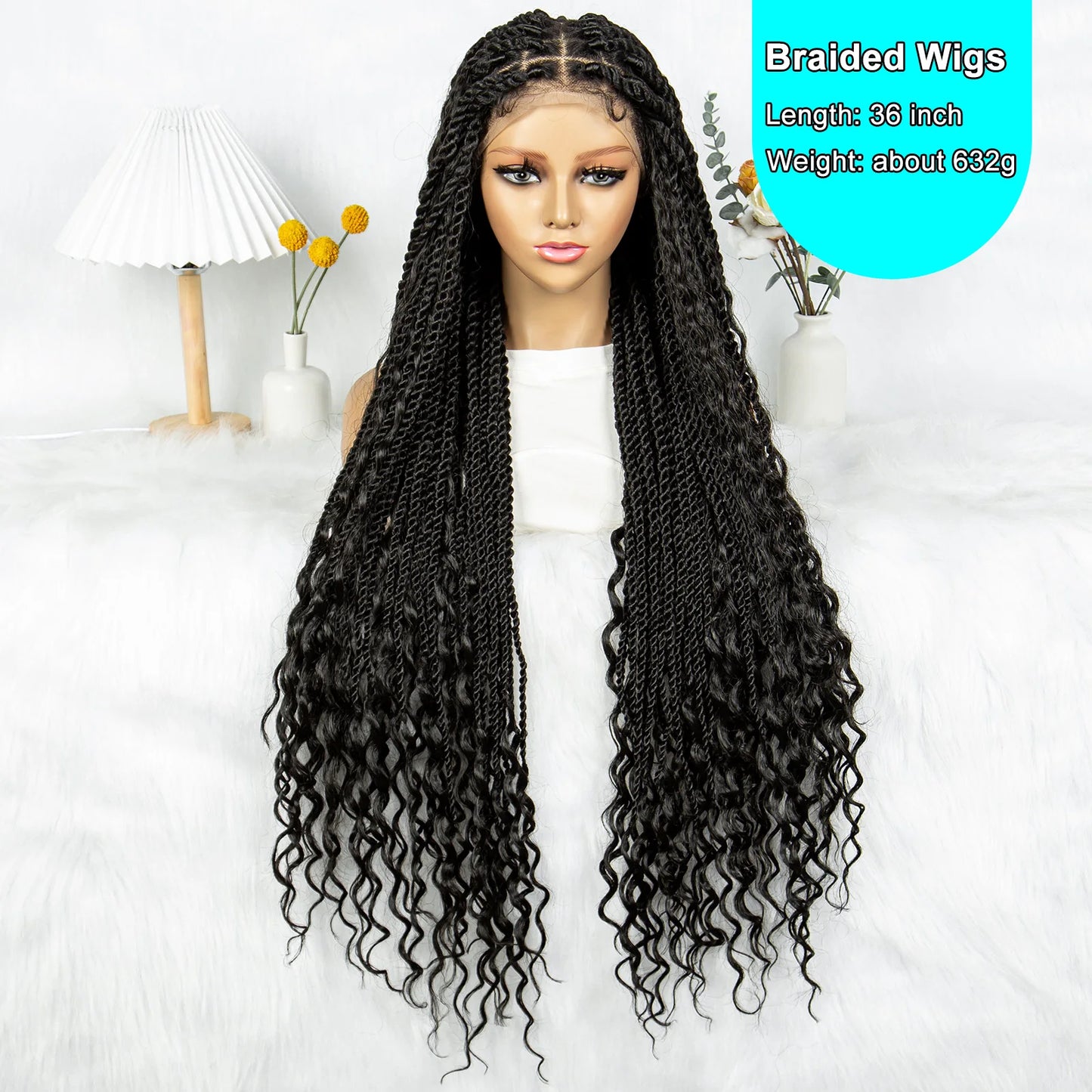 Braided Wigs Knotless Synthetic Box Braided Wigs Full Lace Curly Dreadlocks Wigs Long Length Hair Wig for Black Women