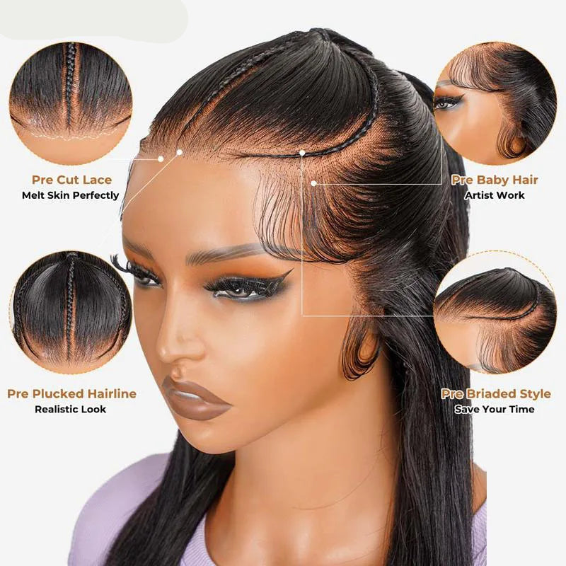 Pre-Braided Half Up Half Down & Ponytail Wig | 13x4 Lace Frontal | Pre-Plucked & Pre-Cut | Ready-to-Go Synthetic Braided Wig Luxegan