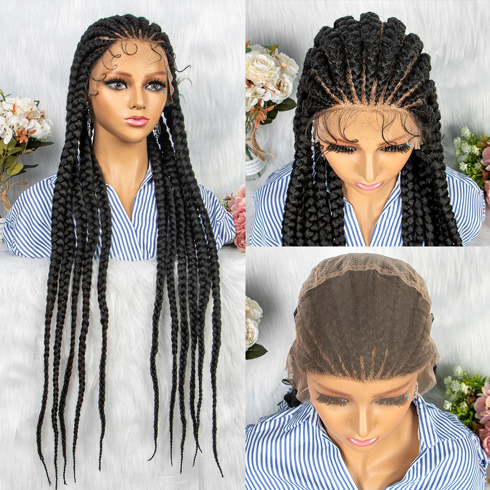 36" Box Braids Full Lace Wig | Baby Hair | Heat Resistant Synthetic Braids | Black Women Luxegan