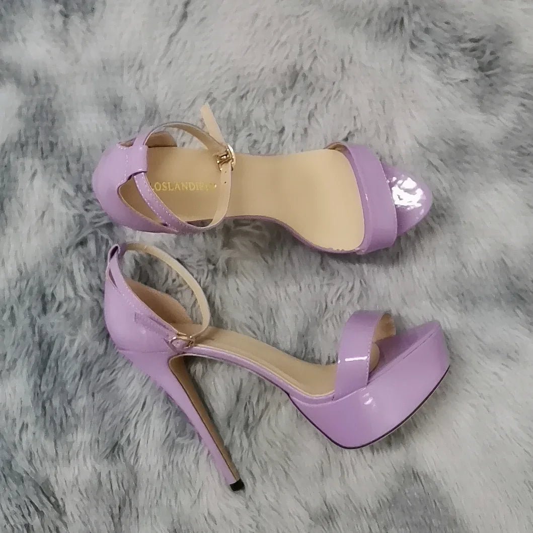 14cm Super Flash Platform Sandals | Sophisticated Red Patent Leather Open Toe | Elegant "Nightclub" Ankle Strap High Heels | "Dignified" Plus Size 44 Party & Wedding Shoes for Radiant Versatile Styling Luxegan