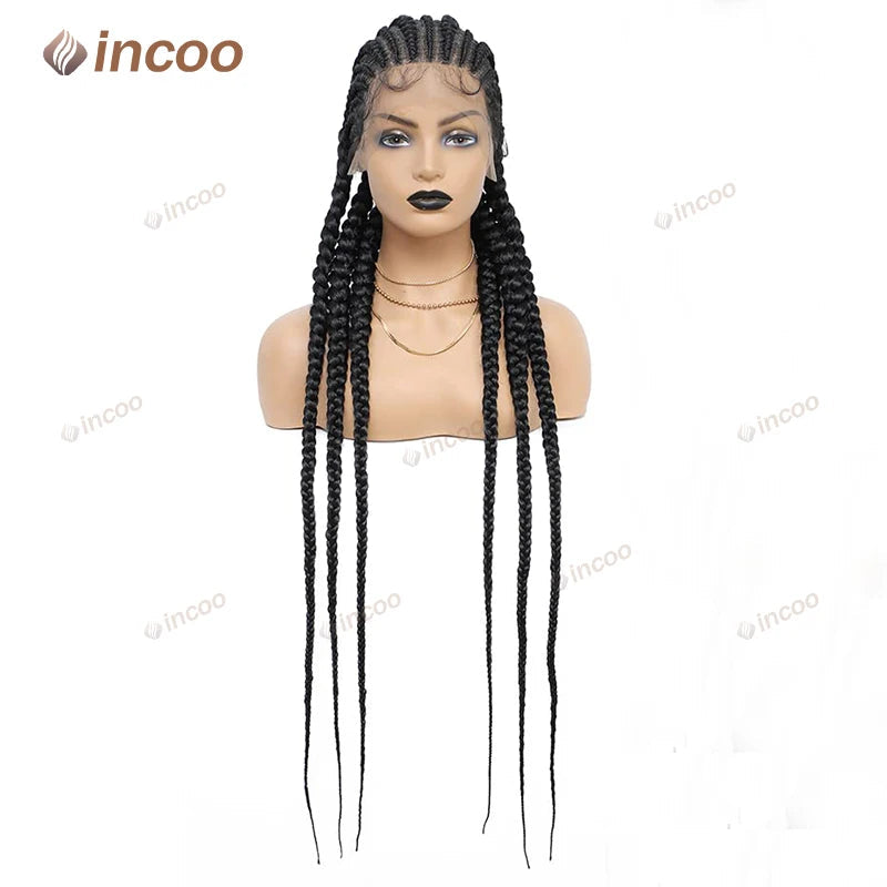 36" Jumbo Cornrow & Knotless Box Braids Wig | Full Lace | Light Brown Lace | Synthetic Luxegan