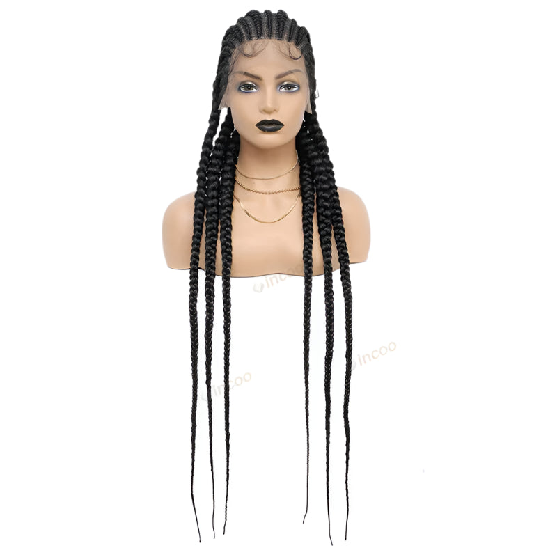36" Jumbo Cornrow Braided Wig | Full Lace Synthetic Wig | Knotless Box Braids, Lace Frontal, Black Women