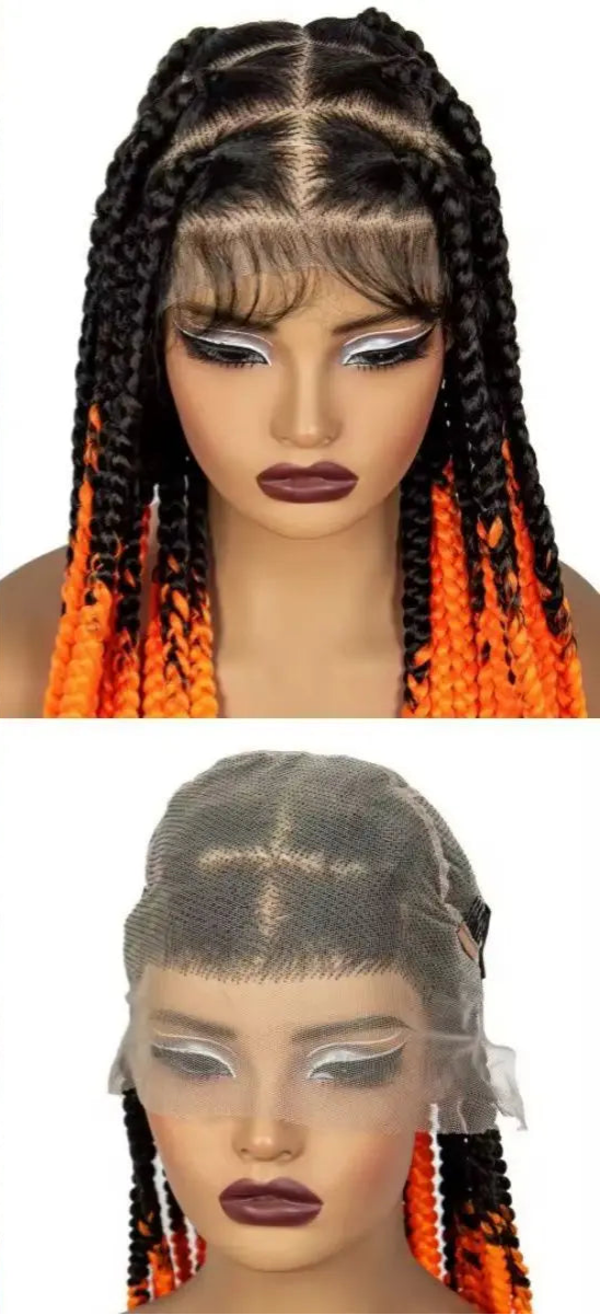 36" Orange Knotless Box Braids Wig | Transparent Full Lace | Baby Hair Luxegan