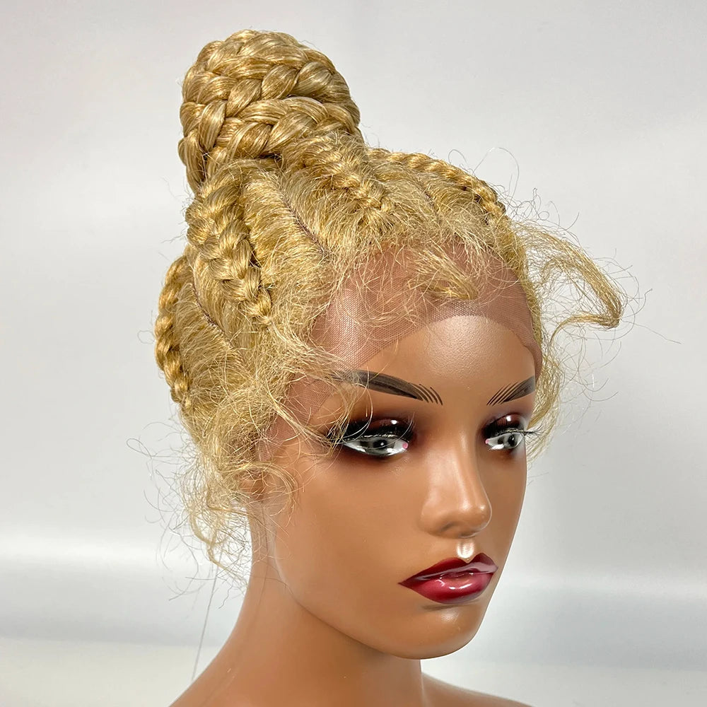 Lace Frontal Cornrow Braided Updo Wig with Baby Hair | Synthetic African American Style Braiding Wig Luxegan