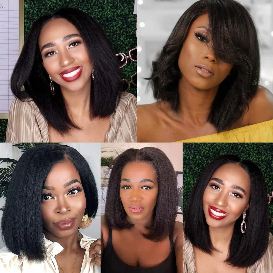 13x4 Glueless Kinky Straight Bob Wig | Ready-to-Wear | Brazilian Remy Hair | HD Transparent Lace
