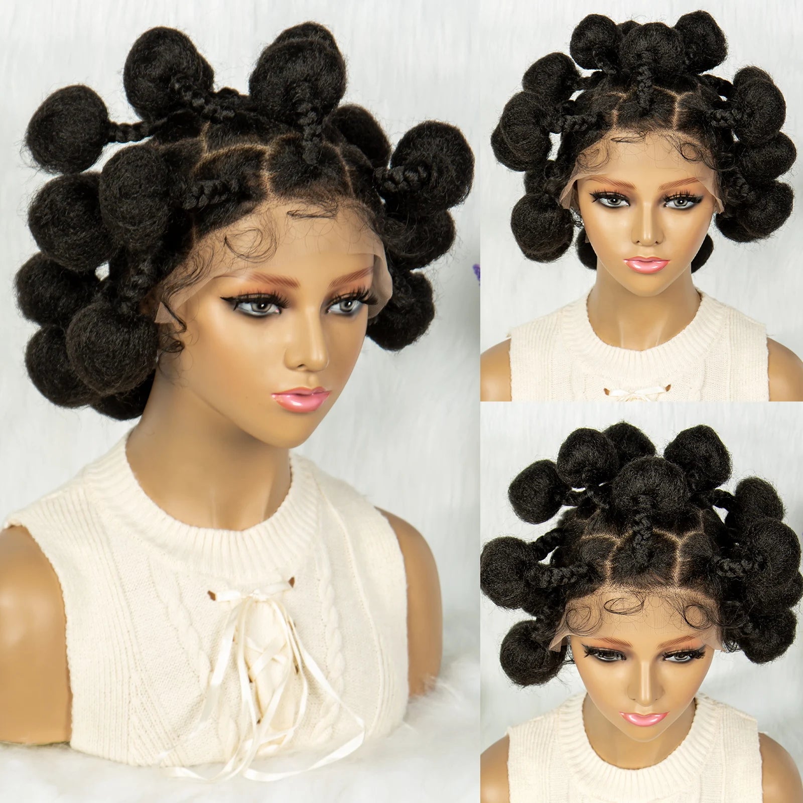 KIMA Bantu Knotless Braids Bun Wig | Full Lace with Baby Hair Luxegan