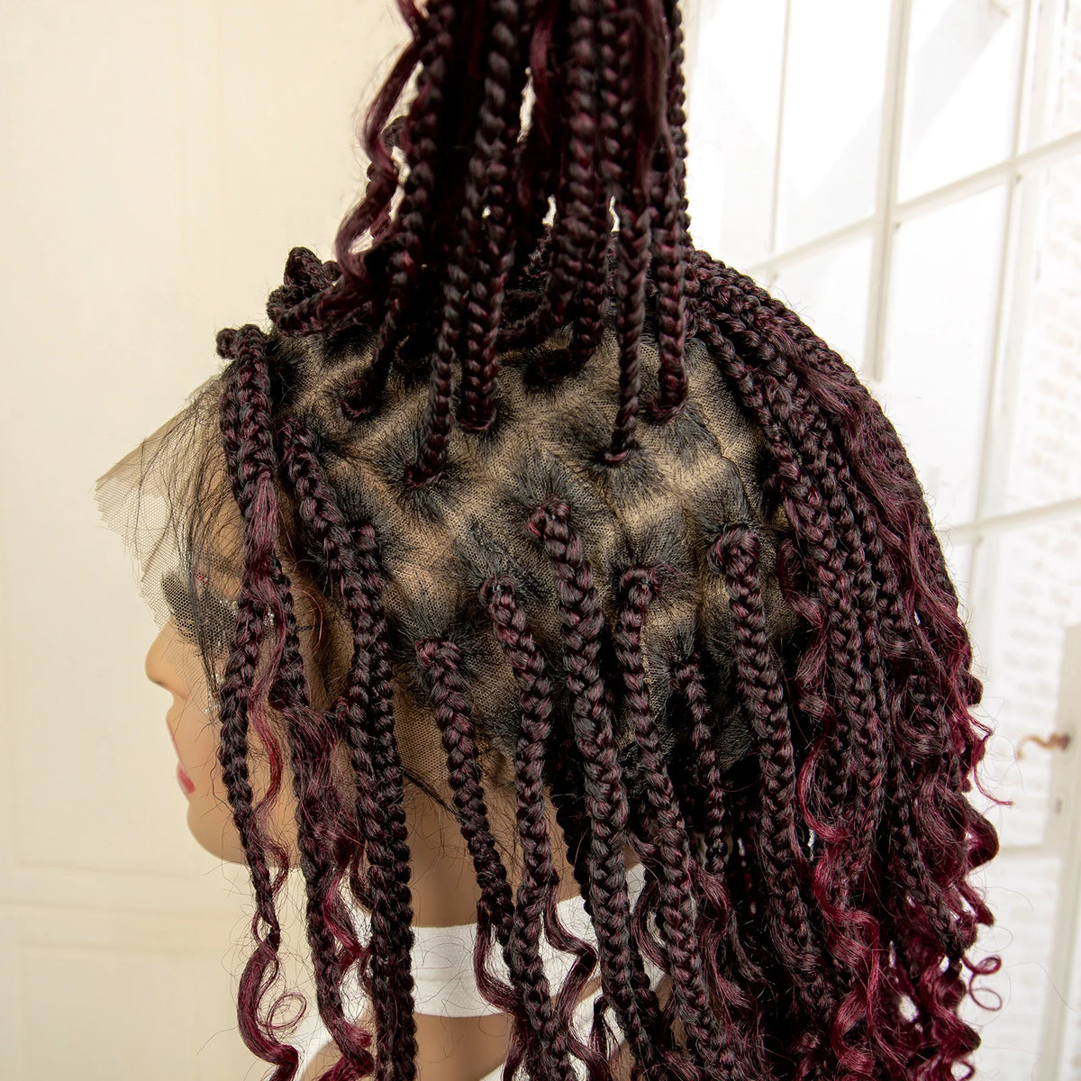 14" Burgundy Box Braids Wig | Full Lace | Kanekalon Fiber | Boho Braids | For Women
