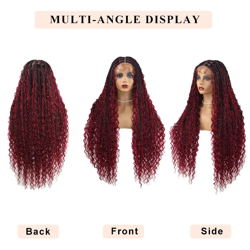 360 Synthetic Lace Front Box Braids Wig Bohemian Goddess Locs Braided Wig With Baby Hair Full Lace Braided Wigs Women Ombre Wig Luxegan