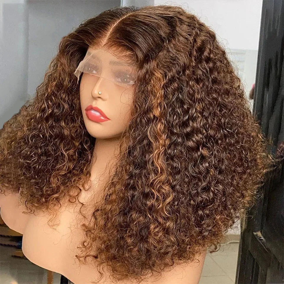 250% Density P4/27 Highlight Jerry Curly Wig | 13x4 Transparent Lace Front Brazilian Human Hair (Glueless, Pre-Plucked) Luxegan