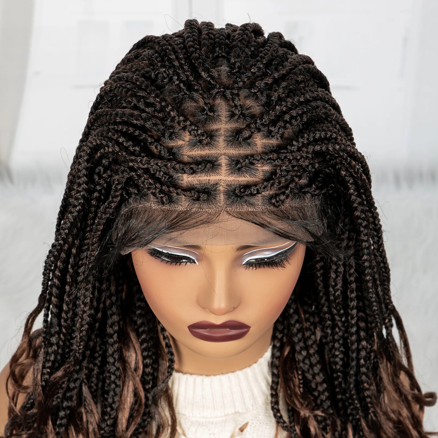 Burgundy Knotless Braids Wig with Curly Ends | 9x6 Lace Front | Blended Box Braids Luxegan
