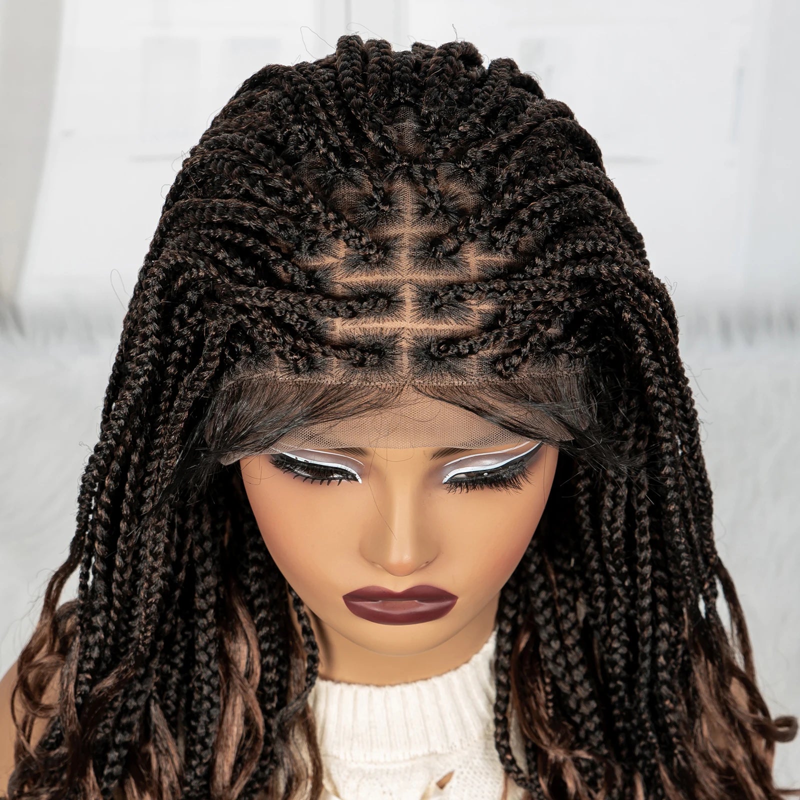 Burgundy Knotless Braids Wig with Curly Ends | 9x6 Lace Front | Blended Box Braids Luxegan