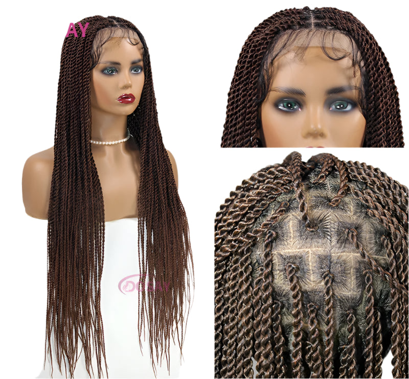 36" Senegalese Twist & Knotless Box Braids Full Lace Braided Wig - #27 Blonde, Cornrow Accents