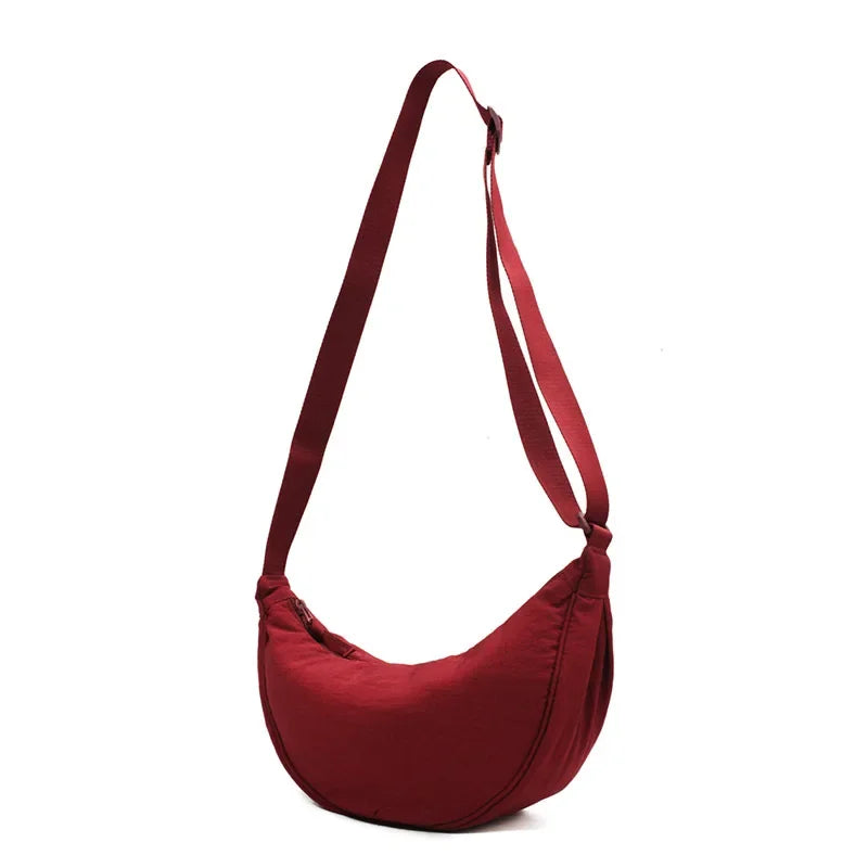 Simple Solid Color Nylon Padded Crossbody Bag | Portable Female Travel Purse & Shoulder Handbag (Messenger Style) Luxegan
