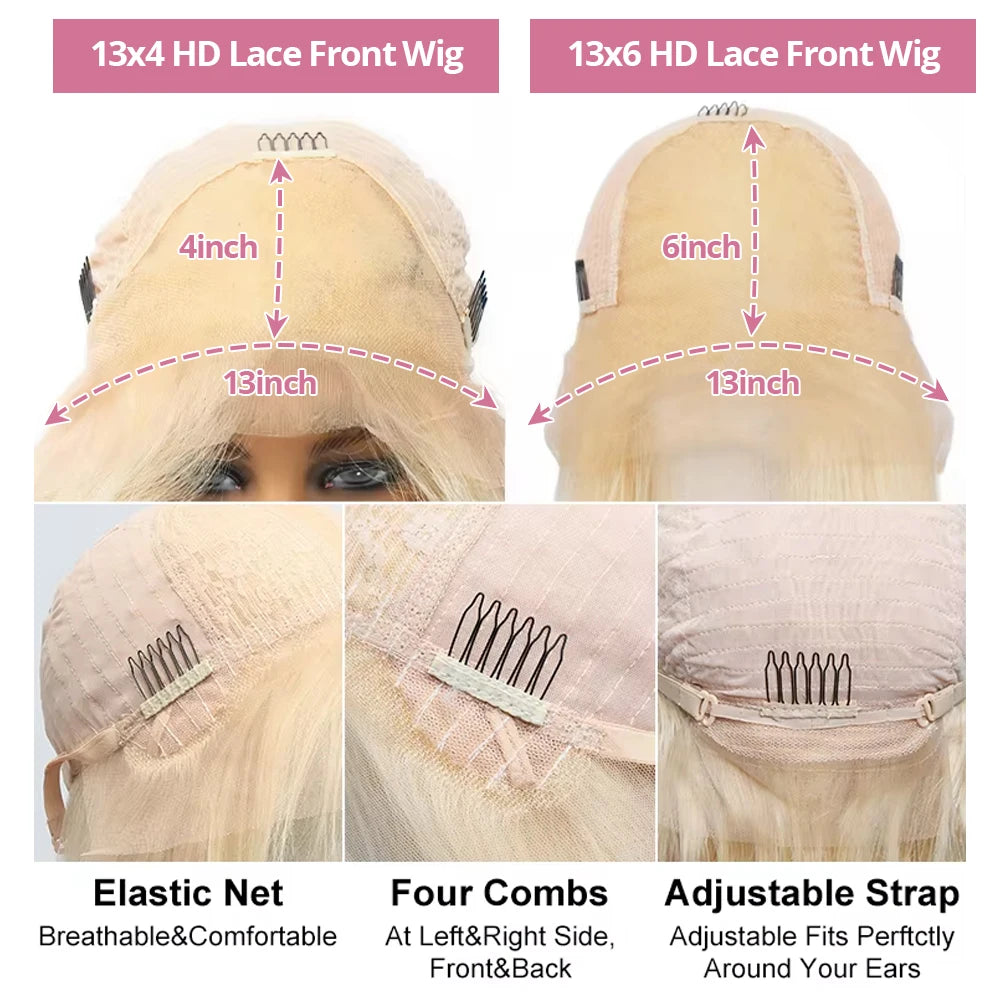 613 Honey Blonde Straight 13x6 HD Lace Frontal Human Hair Wig | Transparent Brazilian Remy 13x4 Lace Frontal for Women Luxegan