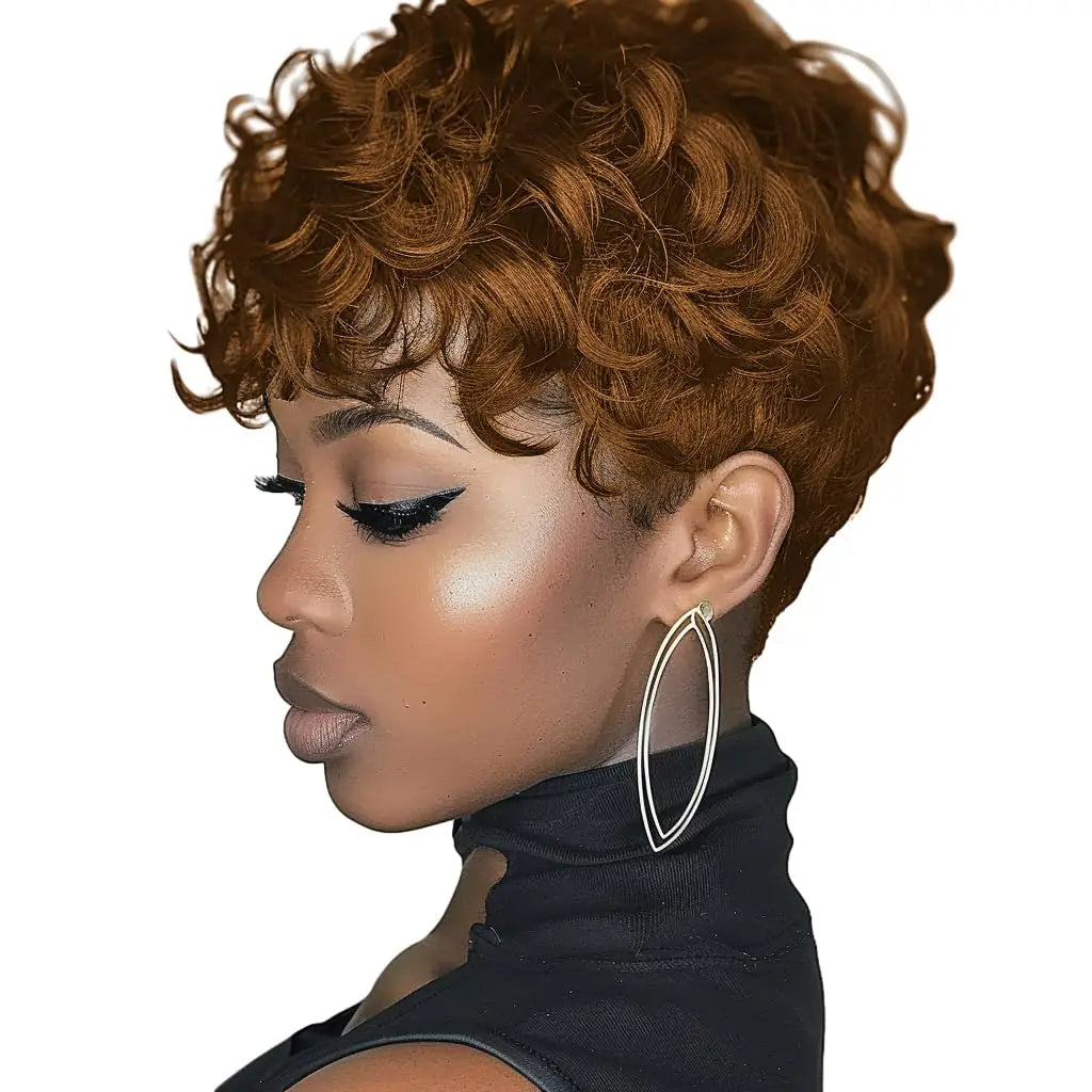 Black Women's Short Curly Elf Wig | Natural Wave Synthetic Wig (Black Color, Layered Elf Cut, Daily Use) Luxegan
