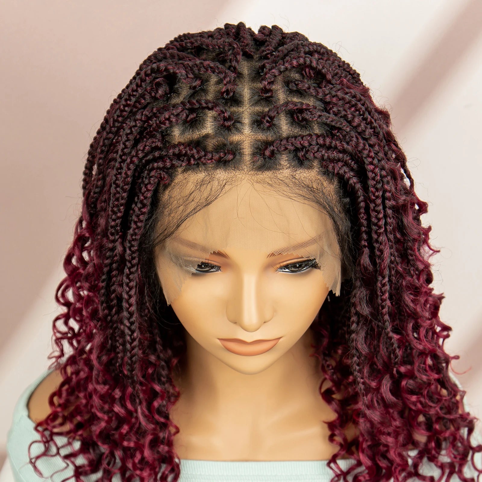Burgundy Knotless Box Braids Wig with Curly Ends | Full Lace Luxegan