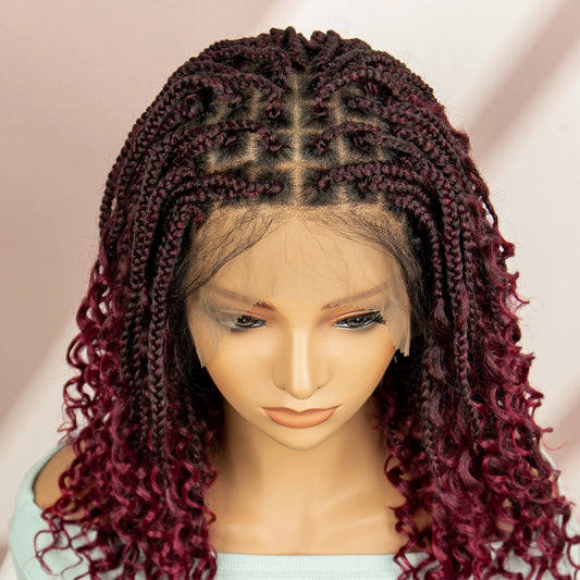 Burgundy Knotless Box Braids Wig with Curly Ends | Full Lace Luxegan
