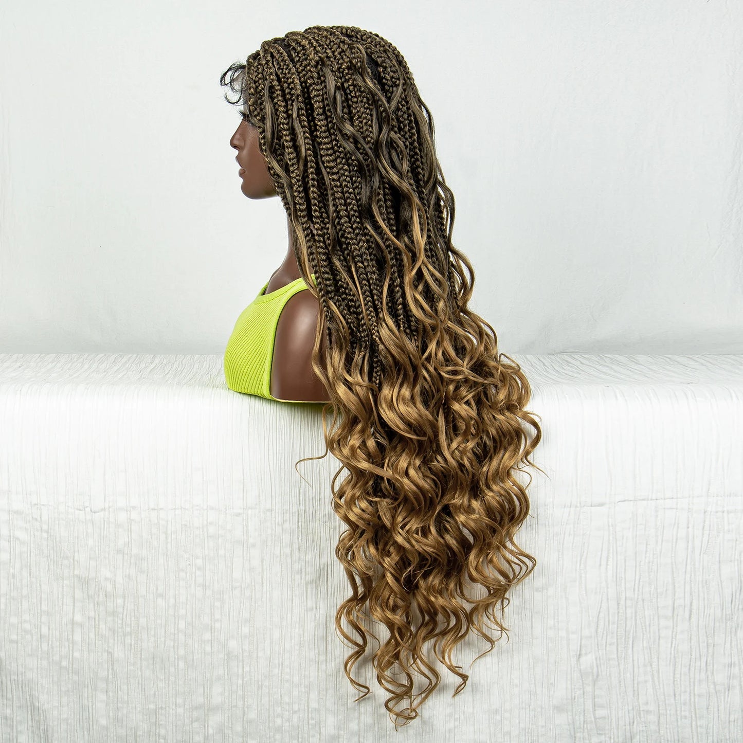 34" Ombre Curly Braids Wig | 1B/27 | Deep Wave | Full Lace | Baby Hair Luxegan
