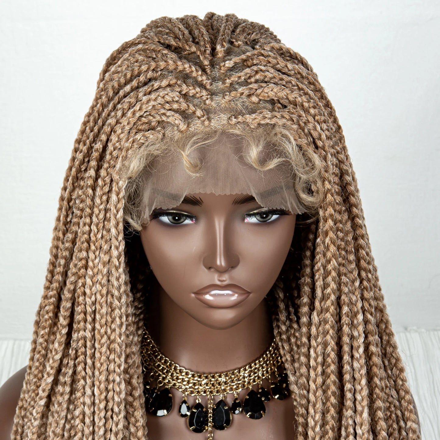 36" Pink & 613 Blonde Braided Wig | Water Wave Ends | Lace Front | Baby Hair Luxegan