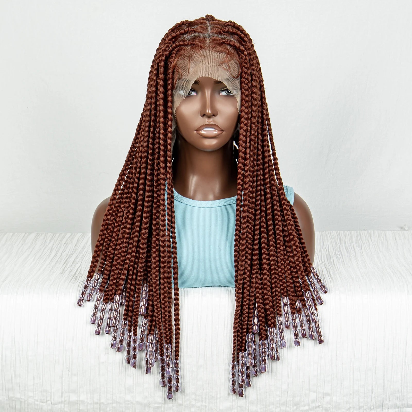 Ginger Beaded Knotless Braids Wig | Full Lace Frontal | 350# Luxegan