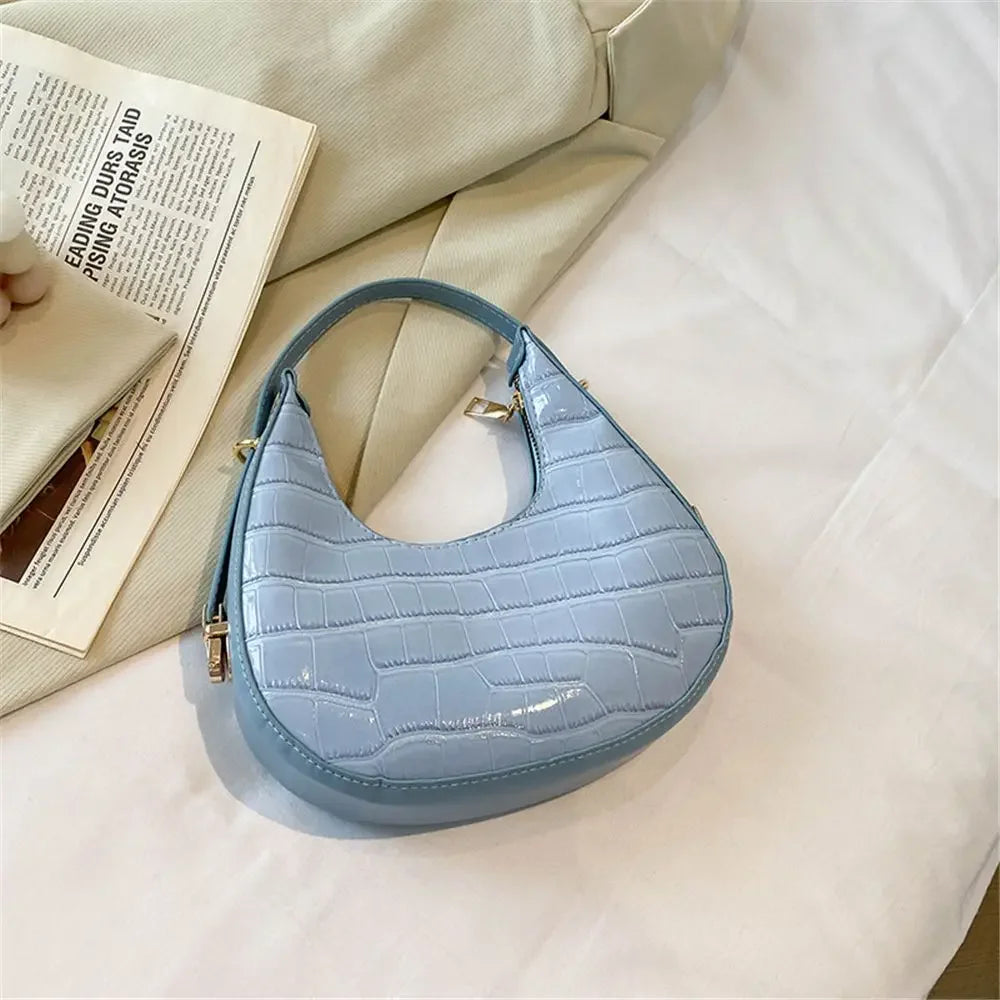 Women's Crocodile Grain Underarm Bags | PU Fashion Shoulder Bag Cute Simple Handbags | Female Purses Women Bag Clutch Purse Luxegan