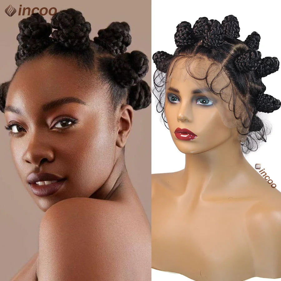 Bantu Knot Cornrow Braided Wig | Knotless Box Braids | Full Lace | Handmade Twists | Summer Style Luxegan