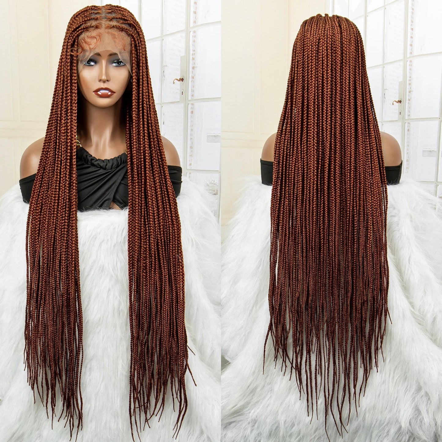 36" 613 Full Lace Knotless Box Braided Wig | Transparent HD Lace | Baby Hair | Synthetic Wig for Black Women Luxegan