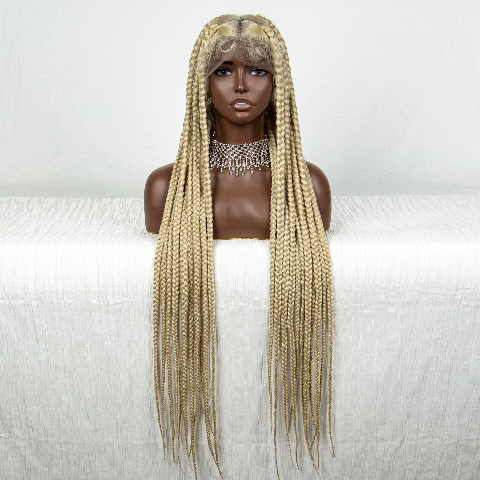 36" Purple Knotless Box Braids Wig | Transparent Full Lace | Baby Hair | Synthetic Luxegan