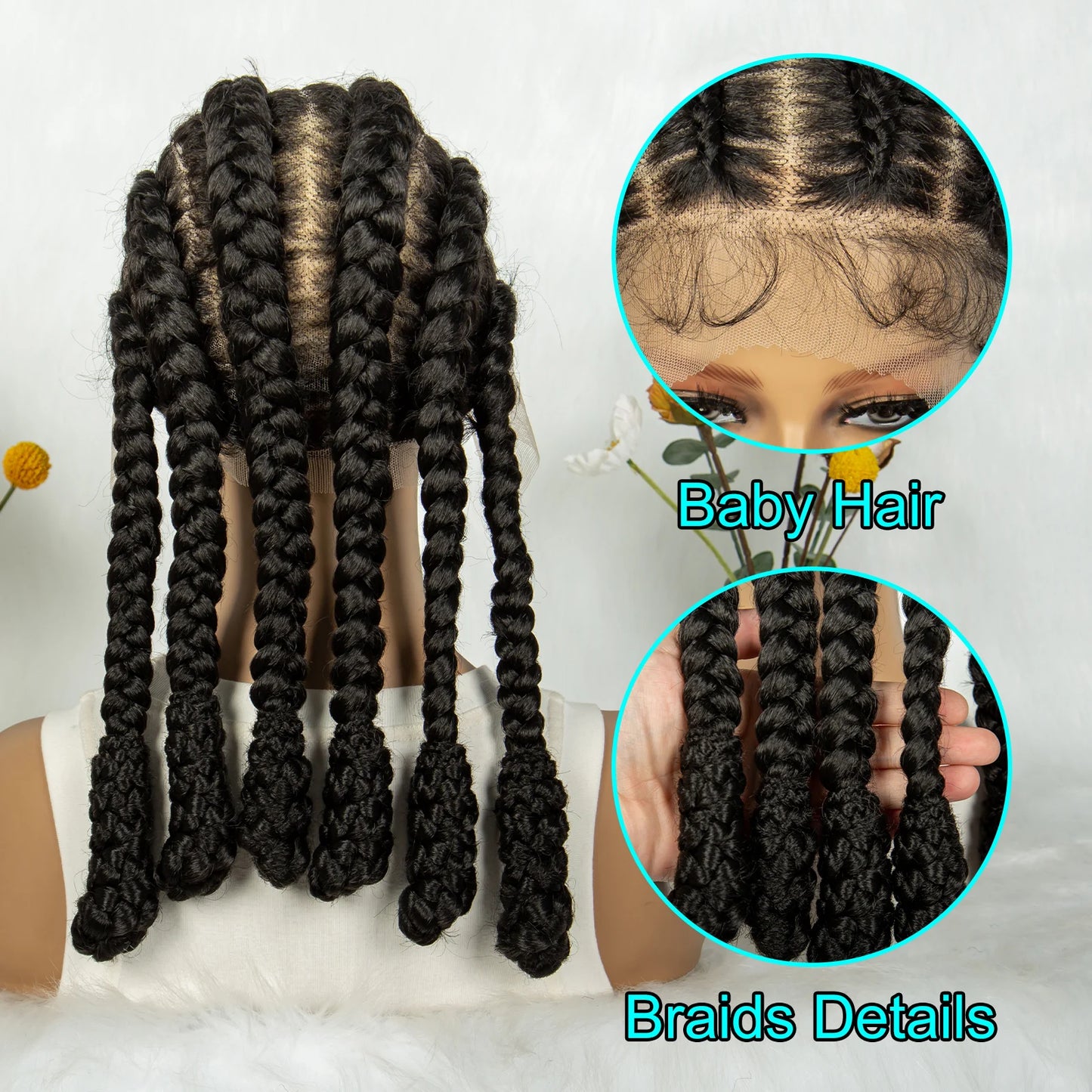 KIMA Cornrow Box Braided Full Lace Wig with Baby Hair | Synthetic Braids Wig for Africa Women & Men Luxegan