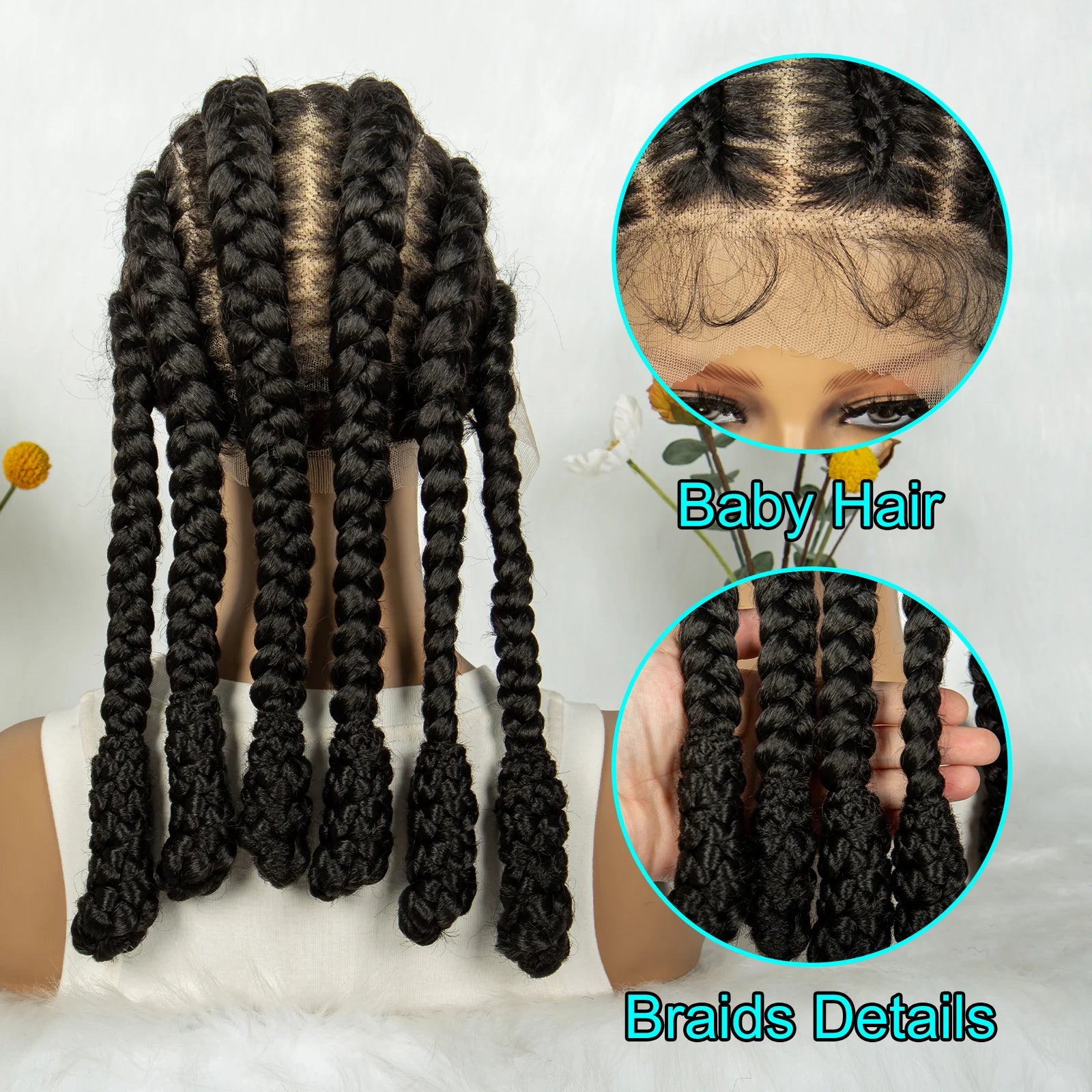 KIMA Cornrow Box Braided Full Lace Wig with Baby Hair | Synthetic Braids Wig for Africa Women & Men Luxegan