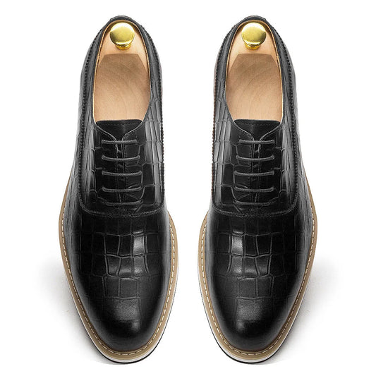 High-End Snake Pattern Genuine Leather Shoes | Sophisticated First Layer Cowhide Banquet Footwear | Elegant "Snake Print" Silhouette | "Dignified" Height-Increasing Casual Shoes for Radiant Versatile Spring & Autumn Styling Luxegan