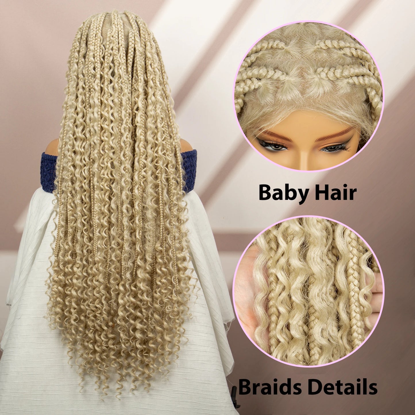 Boho Braids Full Lace Wig | Brown Box Braided Wig with Baby Hair | Kanekalon Synthetic Braiding Hair Wig