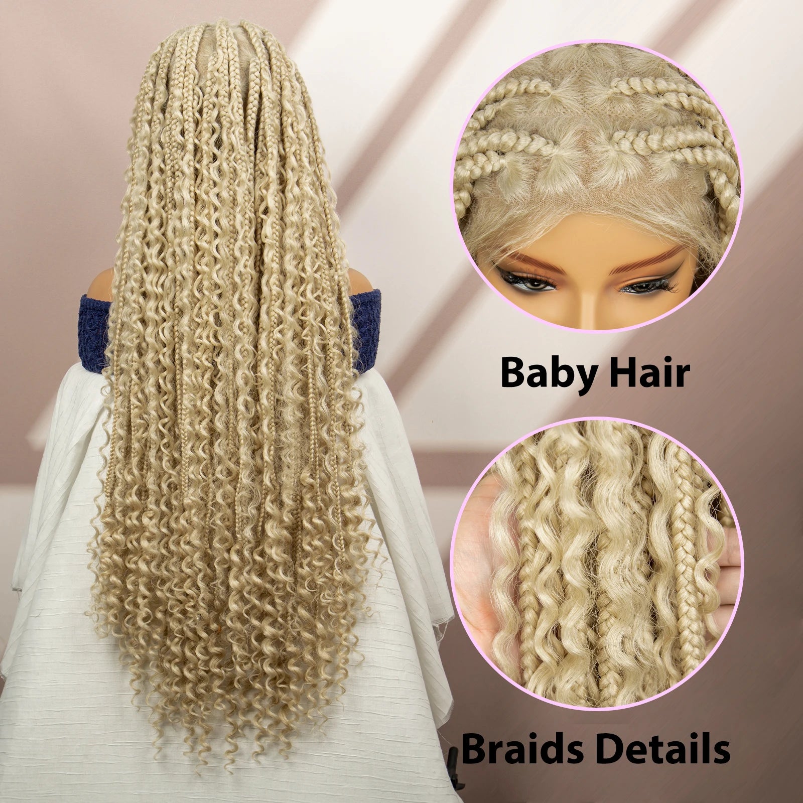 Boho Braids Full Lace Wig | Brown Box Braided Wig with Baby Hair | Kanekalon Synthetic Braiding Hair Wig