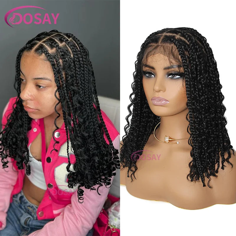 12" Curly Boho Braids Bob Wig | 360 Full Lace | Knotless Box Braids | Baby Hair Luxegan