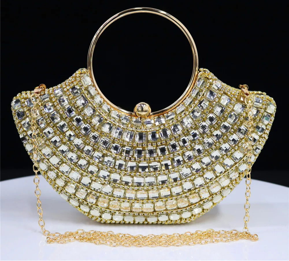 Women's Rhinestone Evening Clutch | Shoulder Chain & Full Diamond Design Handbag Luxegan