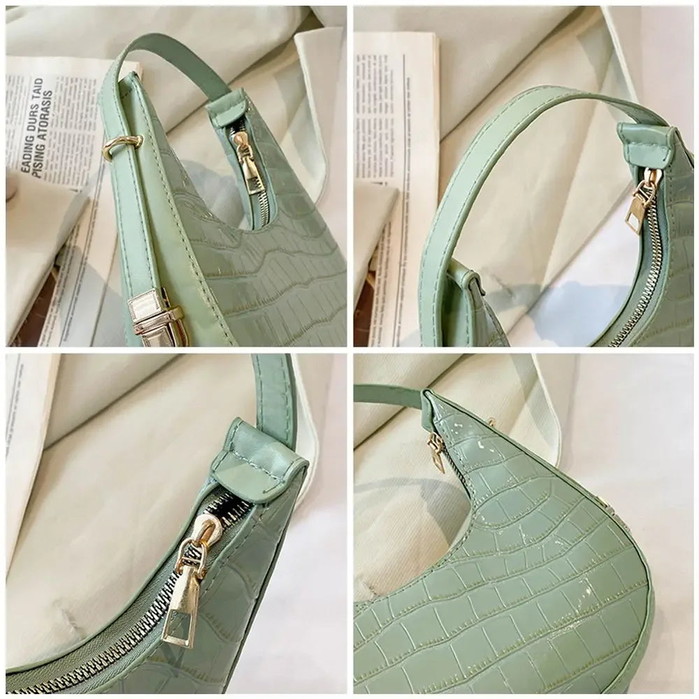 Women's Crocodile Grain Underarm Bags | PU Fashion Shoulder Bag Cute Simple Handbags | Female Purses Women Bag Clutch Purse Luxegan