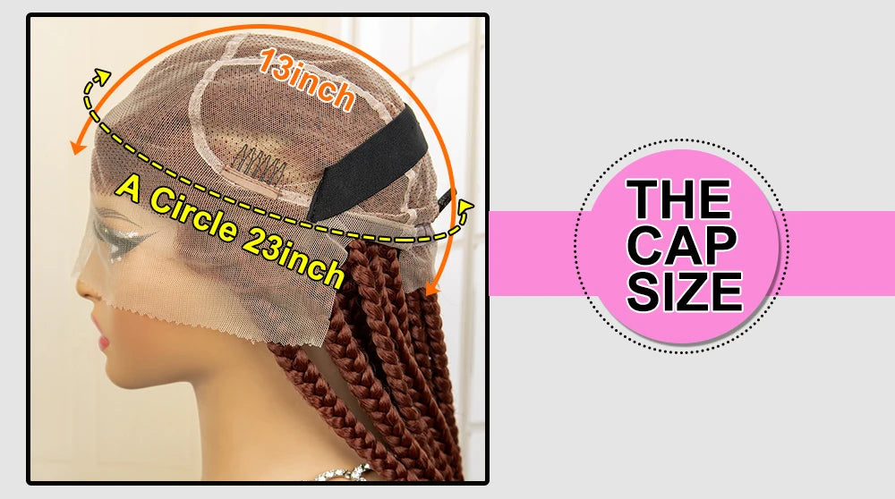36" Big Knotless Box Braided Full Lace Wig | Cornrow Braiding Wig | Baby Hair | Synthetic Braids | For Women Luxegan