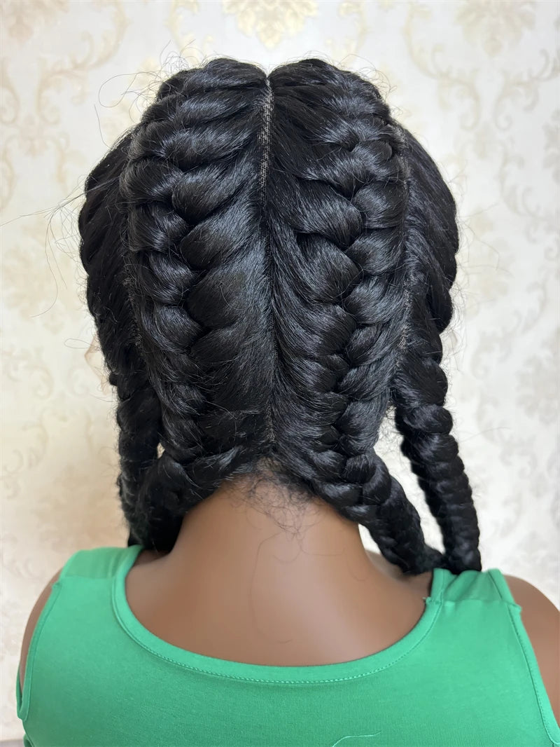 4-Braids Full Lace Braided Wig | Natural Dark Synthetic Wig | Heat Resistant | Black Women Luxegan