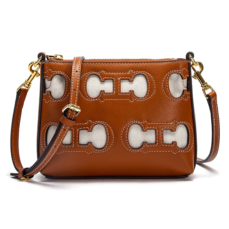 Women's Brown Hollow Design Shoulder Bag | Simple Commuter Crossbody Messenger Bag (Fashion Handbag) Luxegan