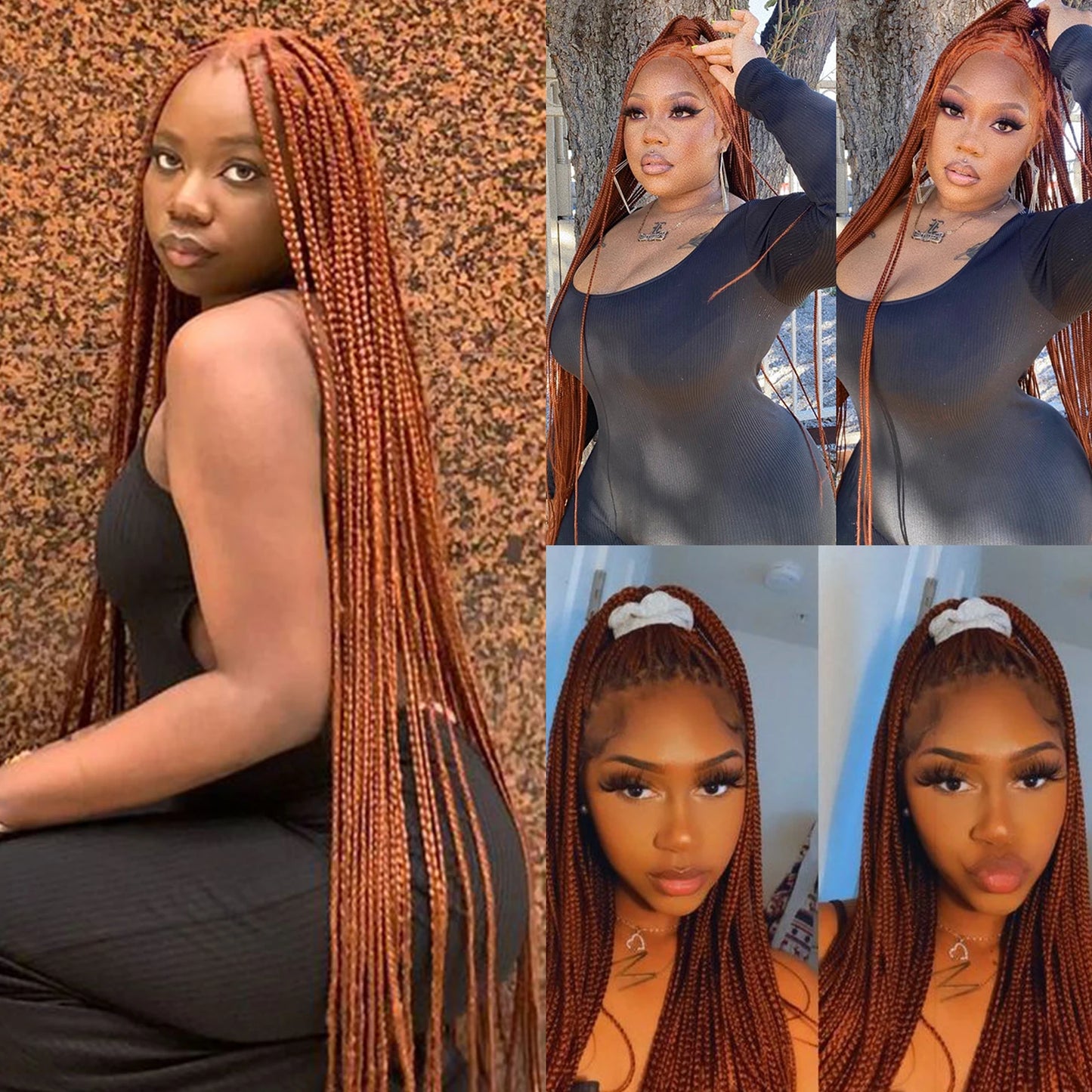 Ginger Faux Locs & Knotless Box Braids Wig | HD Full Lace Synthetic Braided Wig | Transparent Lace | Black Women