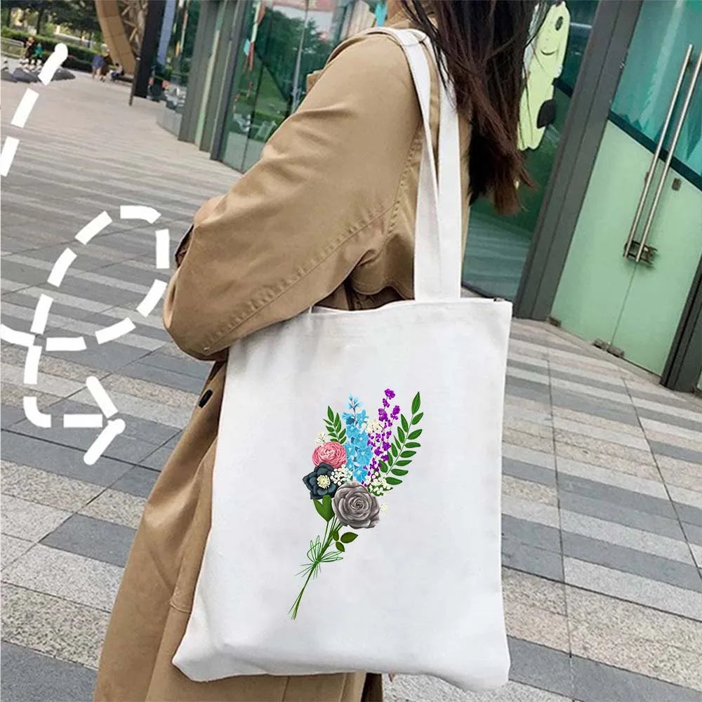 Succulove Floral Cotton Tote Bag | Large Capacity Handbag with Tulips, Hydrangeas, Sunflowers & More (Casual Shoulder Shopper, Eco-Friendly) Luxegan
